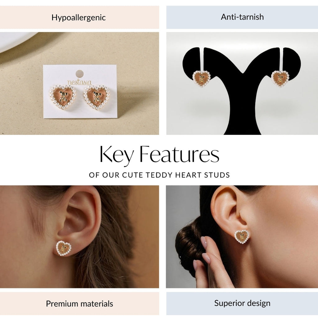 Cute Teddy Heart Studs Nestasia