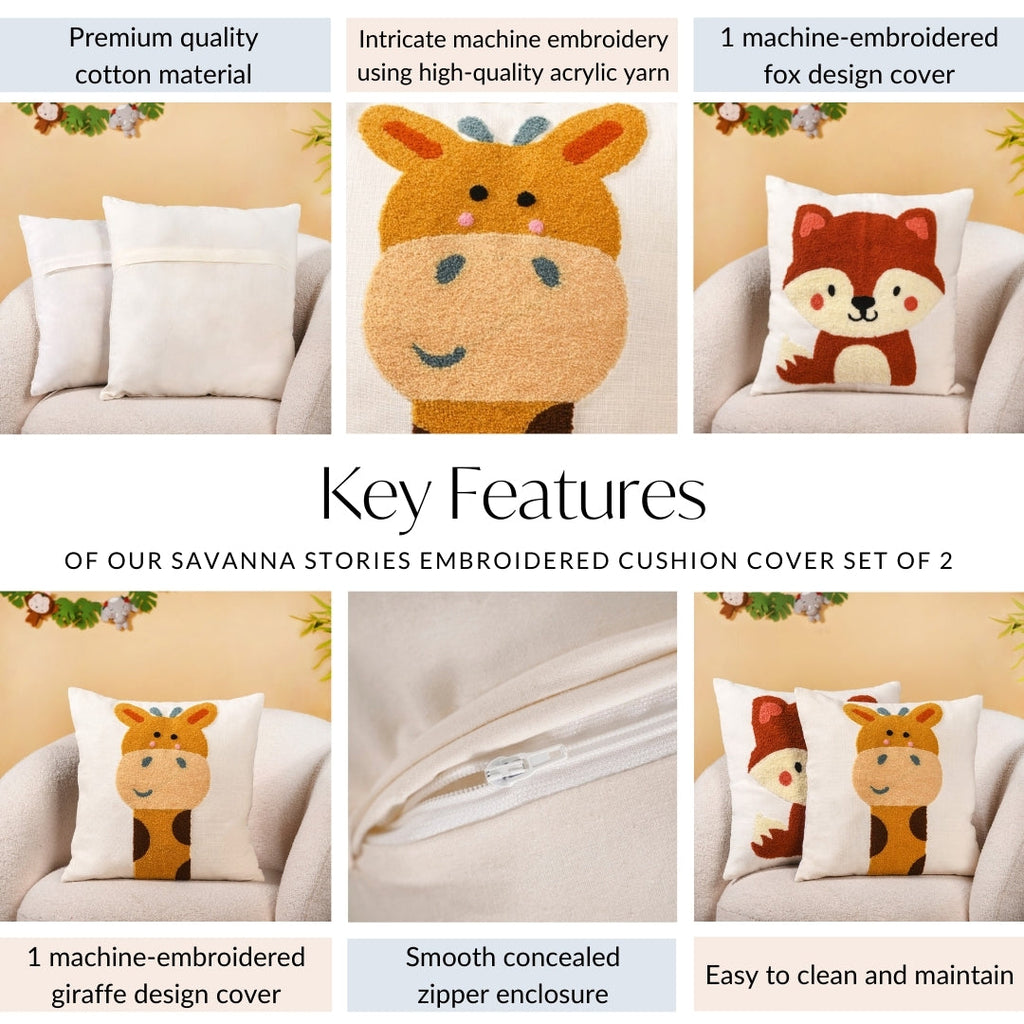 Savanna Stories Embroidered Cushion Cover Set Of 2 40x40cm Nestasia
