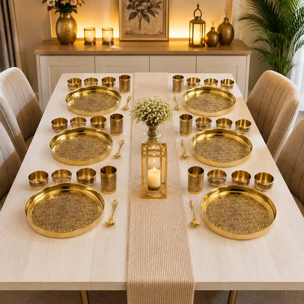 Brass Design Thali/Dinner Set (1.3 Kg) Vedansh Craft