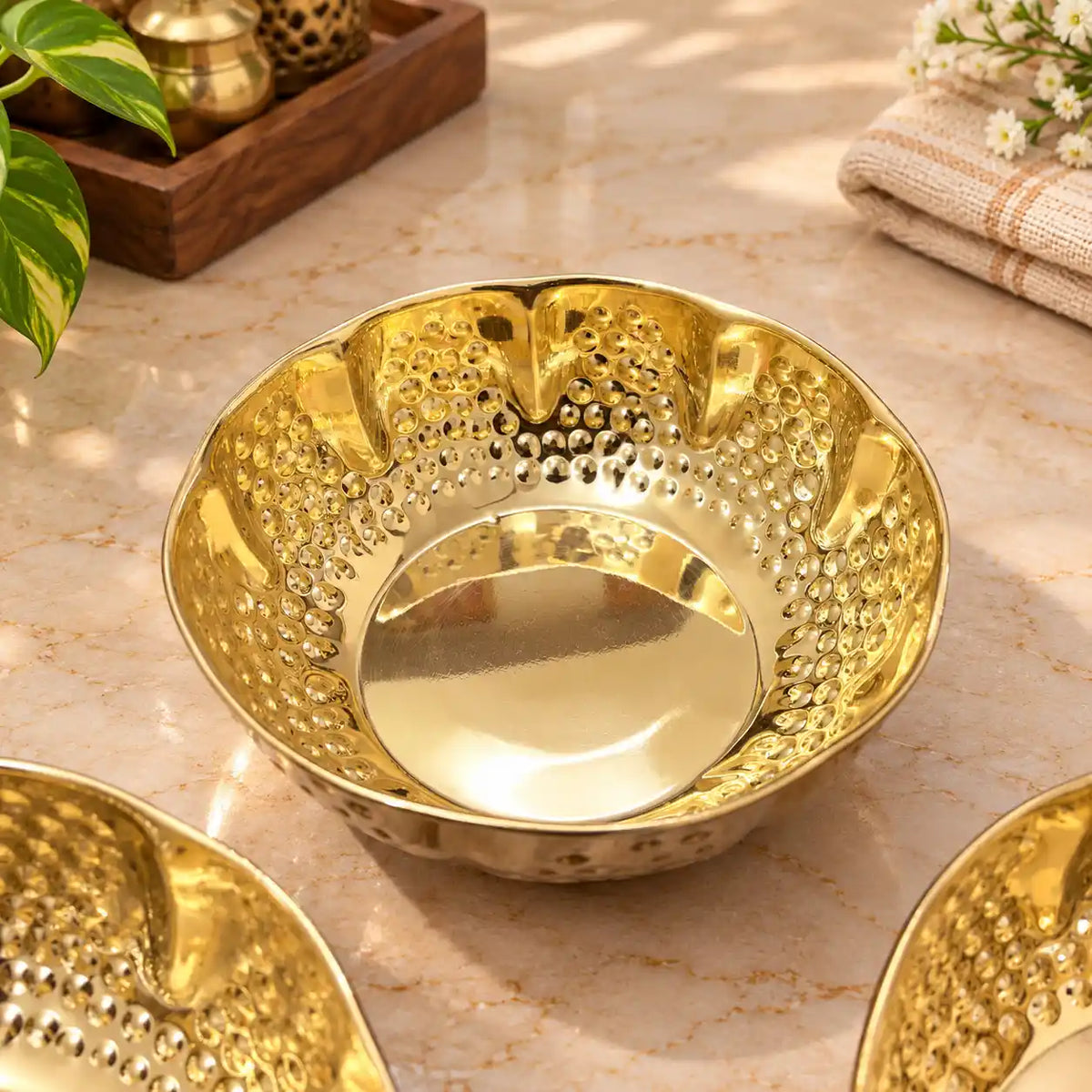 Brass Hammered Urli Bowl (Set of 3) Vedansh Craft