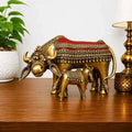 Brass Dhokra Kamdhenu Cow with Calf Statue (7 Inch) Vedansh Craft