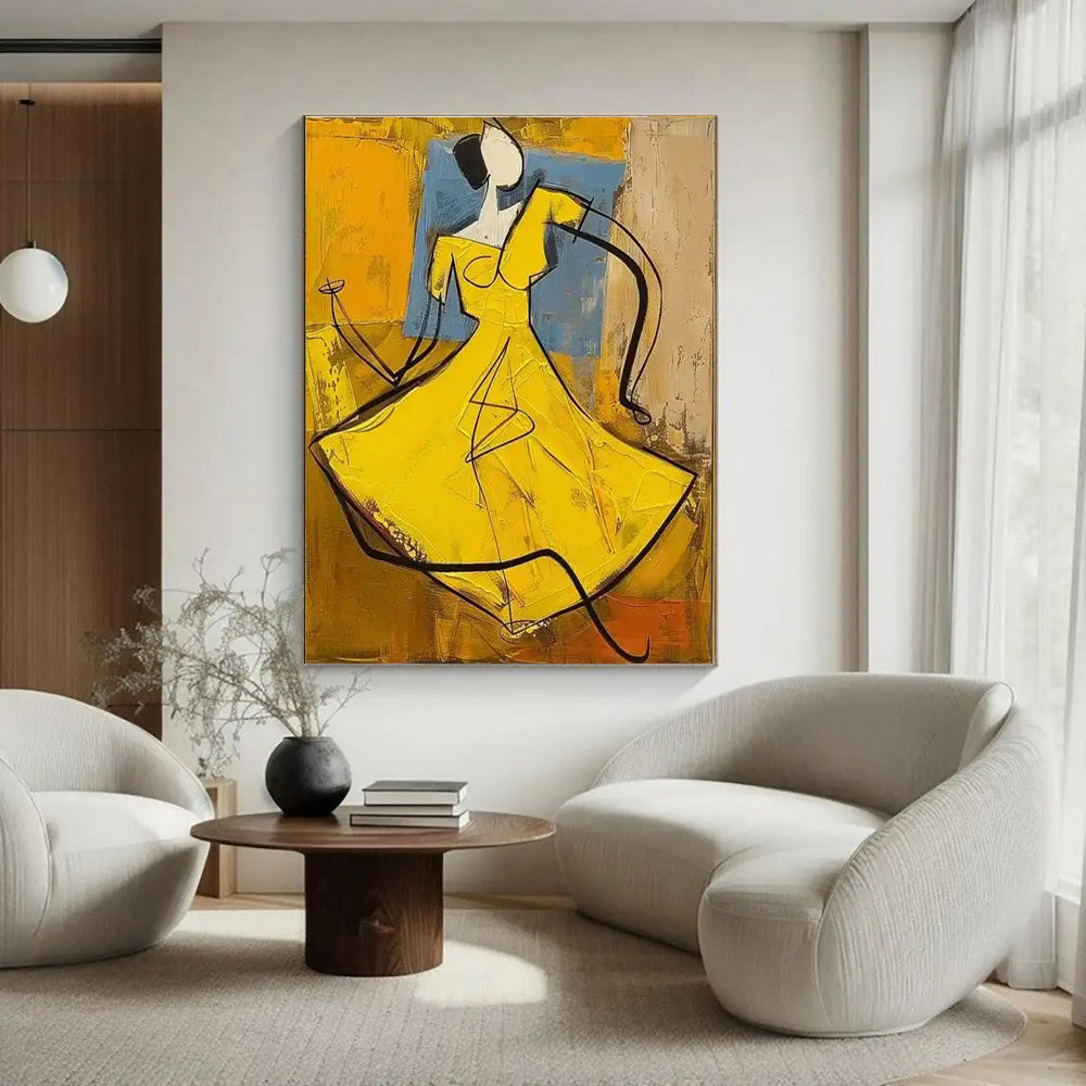 Hand-painted People Oil Painting On Canvas Abstract Large Yellow Texture Vintage Wall Art Wabi Sabi Painting Bedroom Large Wall Decor Gift Painting kafalo