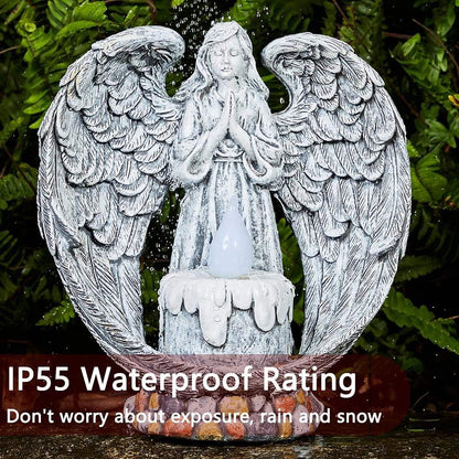 Resin Praying Wings Angel Figurines Solar Garden Statues Outdoor Sculptures For Cemetery Decorations