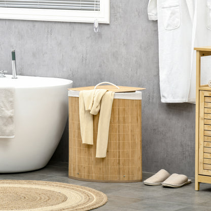Bamboo Laundry Basket With Lid, 55 Litres Laundry Hamper With Removable Washable Lining,  Corner Washing Baskets, 38 X 38 X 57cm, Natural