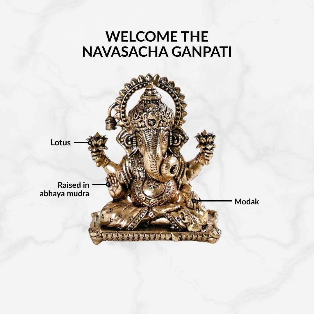 Pure Brass Vighnaharta Ganpati Idol With Gift Box 5cm Nestasia