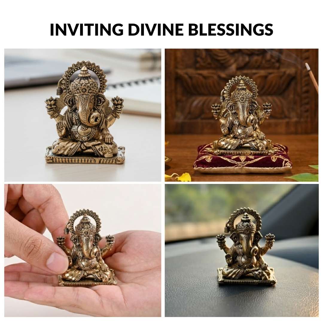 Pure Brass Vighnaharta Ganpati Idol With Gift Box 5cm Nestasia
