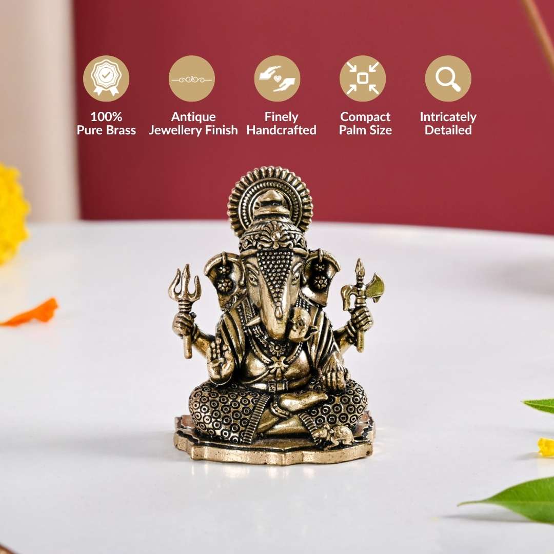 Pure Brass Ganesh Idol With Gift Box 5cm Nestasia