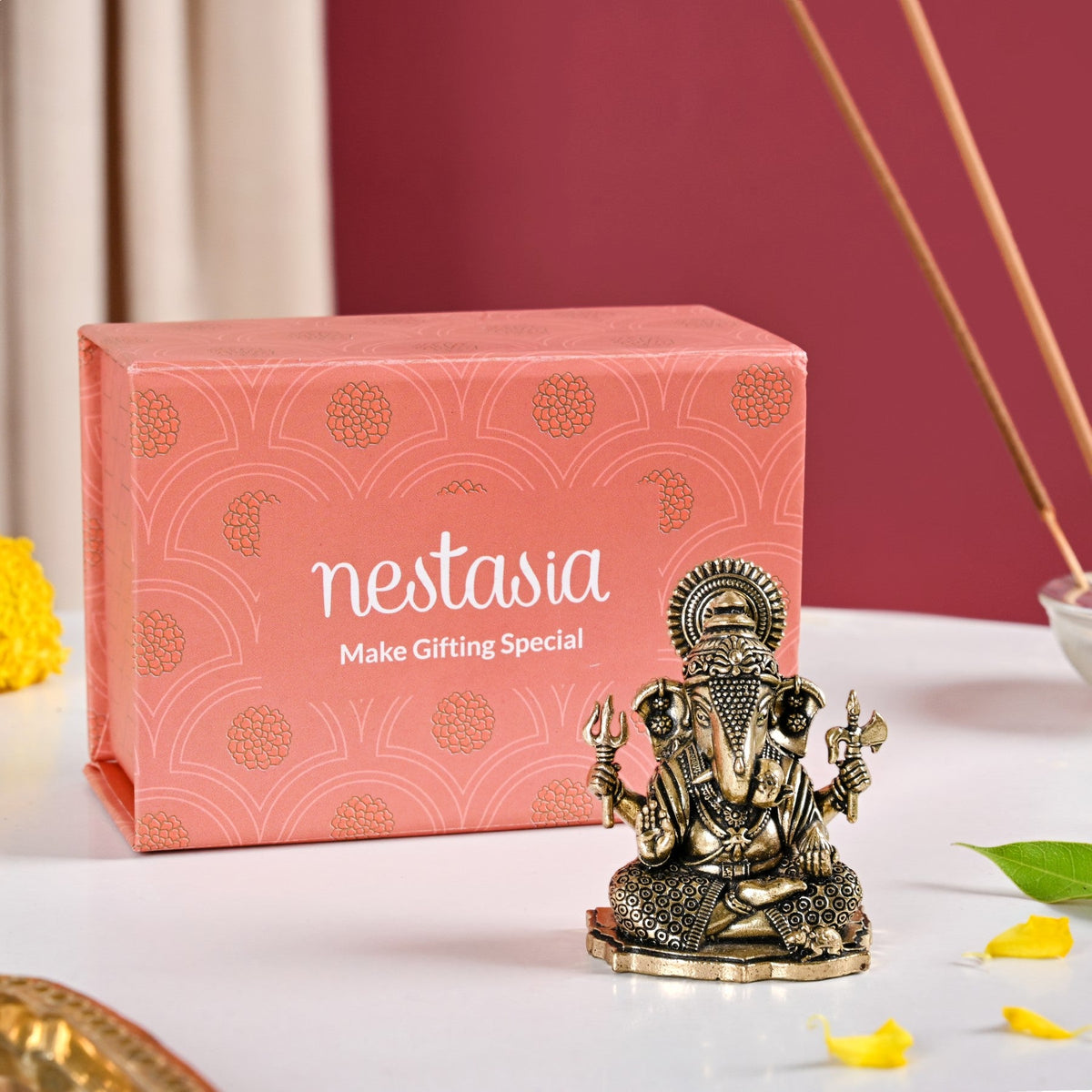 Pure Brass Ganesh Idol With Gift Box 5cm Nestasia