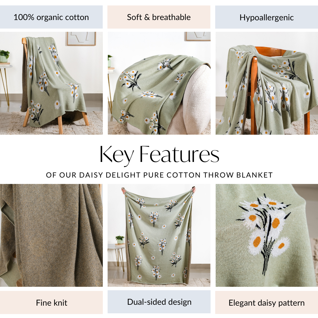 Daisy Delight Pure Cotton Throw Blanket Nestasia