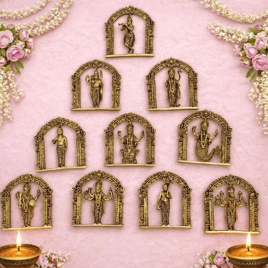 Brass Dashavatara Wall Hanging Plates Set (6 Inch) Vedansh Craft