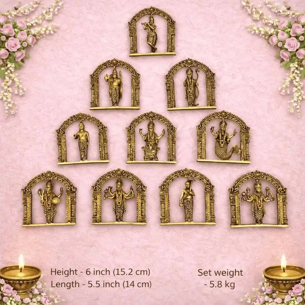 Brass Dashavatara Wall Hanging Plates Set (6 Inch) Vedansh Craft
