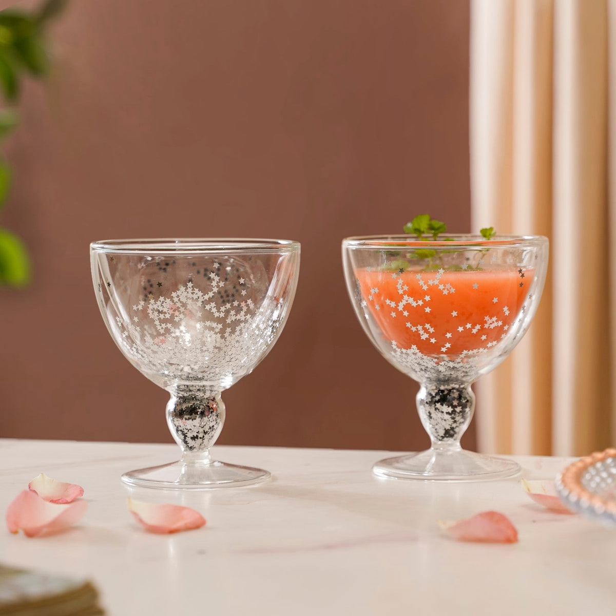 Shimmering Double Wall Stemmed Glass Goblet Set Of 2 250ml Nestasia