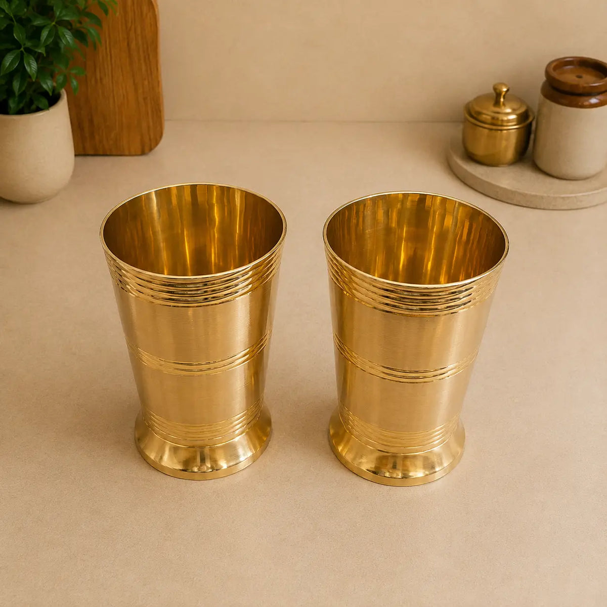 Brass Hand Carved Glass Pair Vedansh Craft