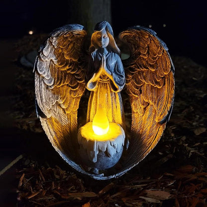 Resin Praying Wings Angel Figurines Solar Garden Statues Outdoor Sculptures For Cemetery Decorations