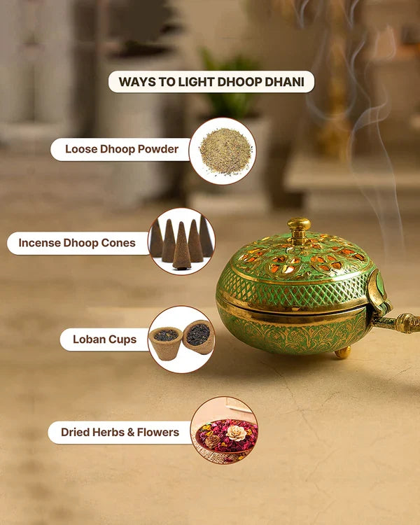 Decorative Brass Dhoopdani for Aarti, Meditation, and Home Temple Aromatic Rituals