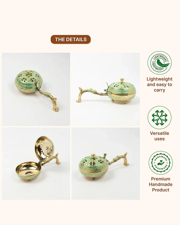 Decorative Brass Dhoopdani for Aarti, Meditation, and Home Temple Aromatic Rituals