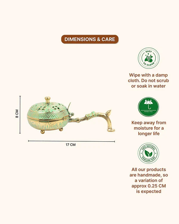 Decorative Brass Dhoopdani for Aarti, Meditation, and Home Temple Aromatic Rituals