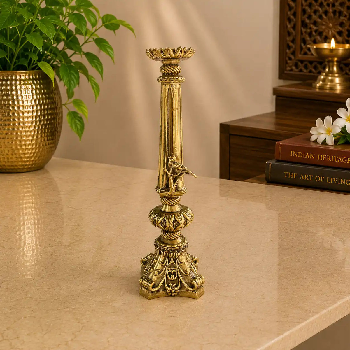 Brass Lightweight Candle Stand Holder (8.5 Inch) Vedansh Craft