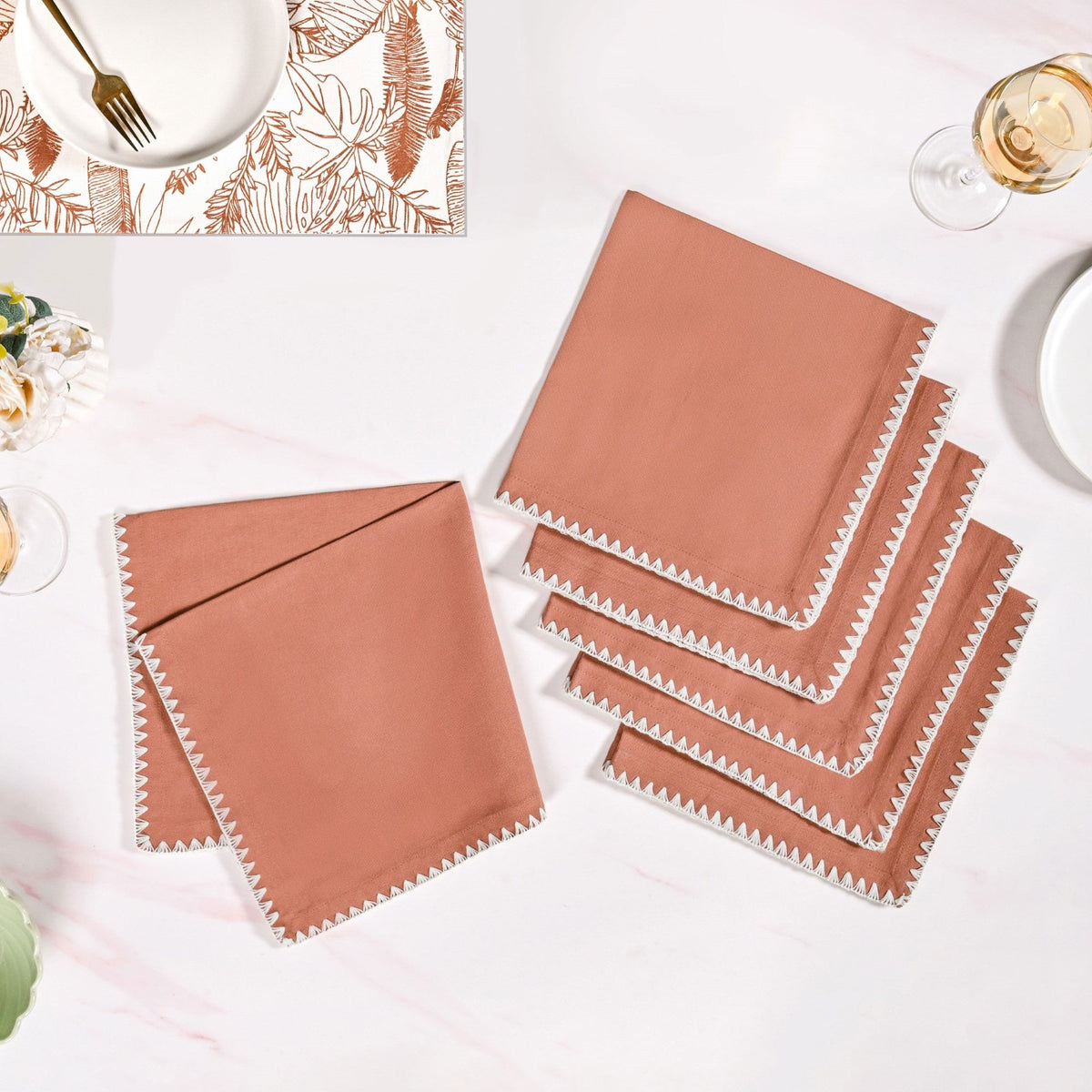 Terracotta Embroidered Edges Table Napkin Set Of 6 Nestasia