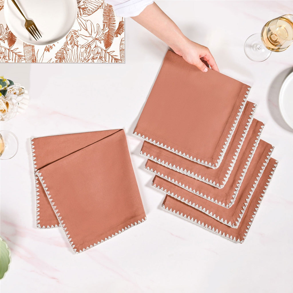 Terracotta Embroidered Edges Table Napkin Set Of 6 Nestasia