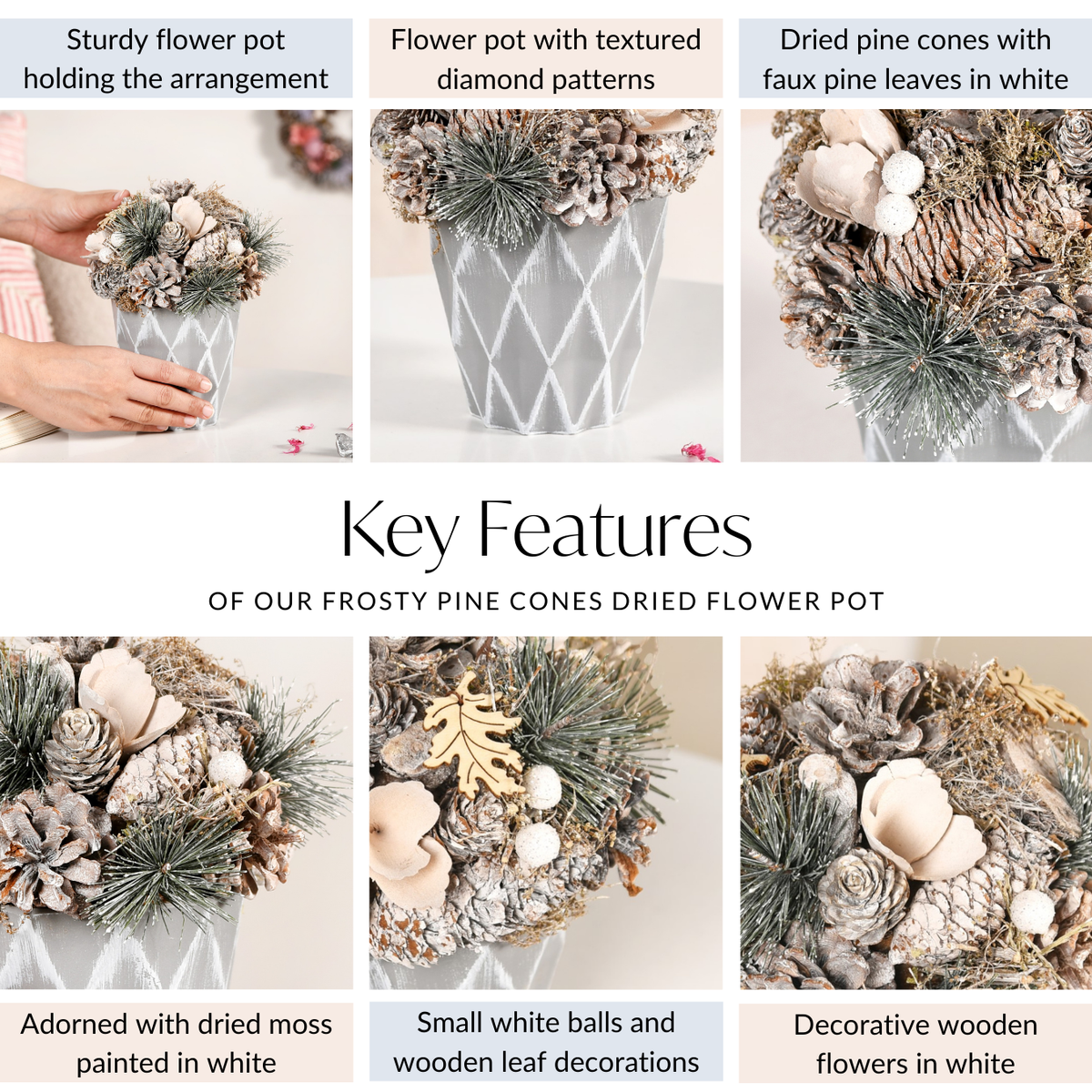 Frosty Pine Cones Dried Flower Pot Nestasia