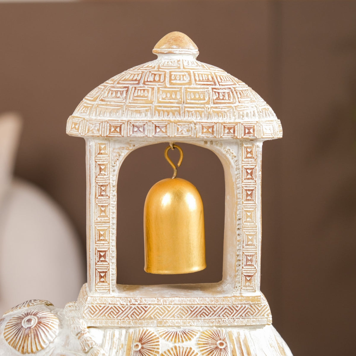 Decorated Elephant With Gold Bell Showpiece White Nestasia