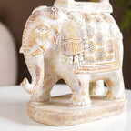 Decorated Elephant With Gold Bell Showpiece White Nestasia