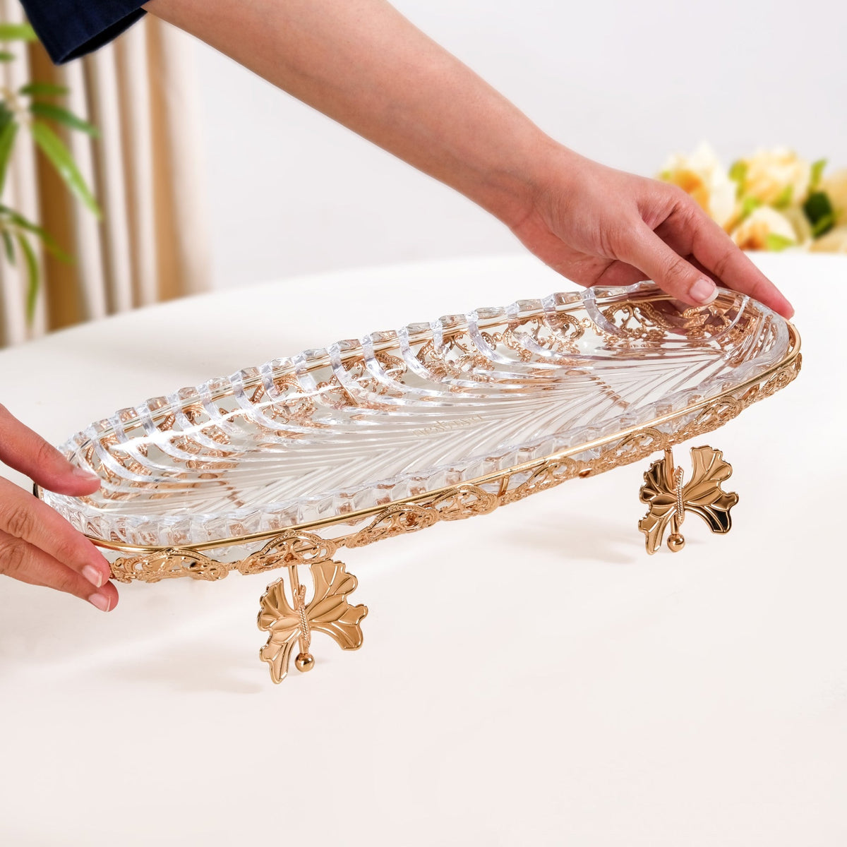 Ornate Metal Glass Decorative Boat Tray Nestasia