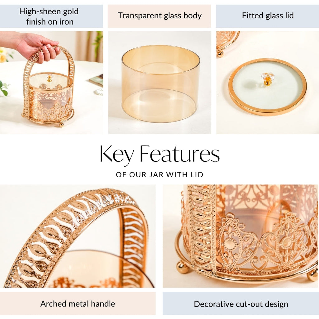 Decorative Glass Candy Jar With Handle And Lid Nestasia