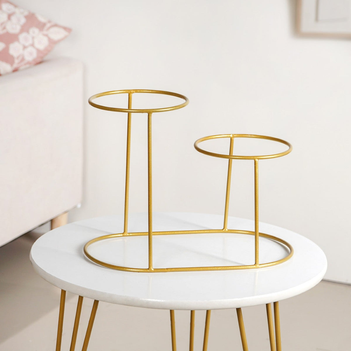 TerraDuo Decorative Planters With Two Tier Gold Stand Pink Nestasia