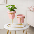 TerraDuo Decorative Planters With Two Tier Gold Stand Pink Nestasia