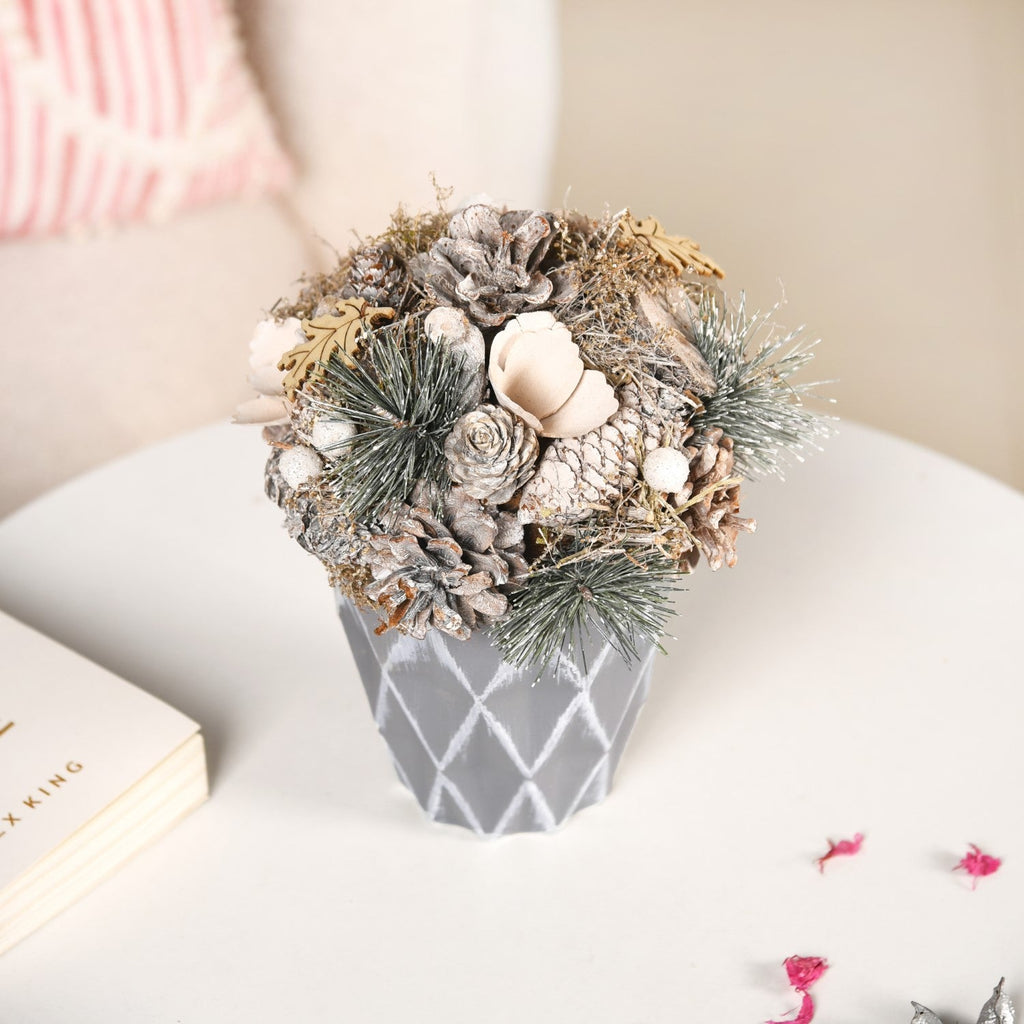 Frosty Pine Cones Dried Flower Pot Nestasia