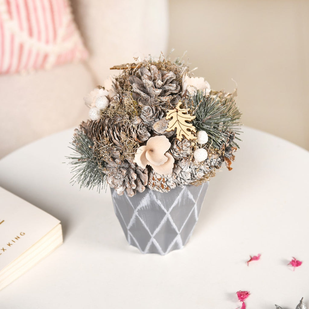Frosty Pine Cones Dried Flower Pot Nestasia