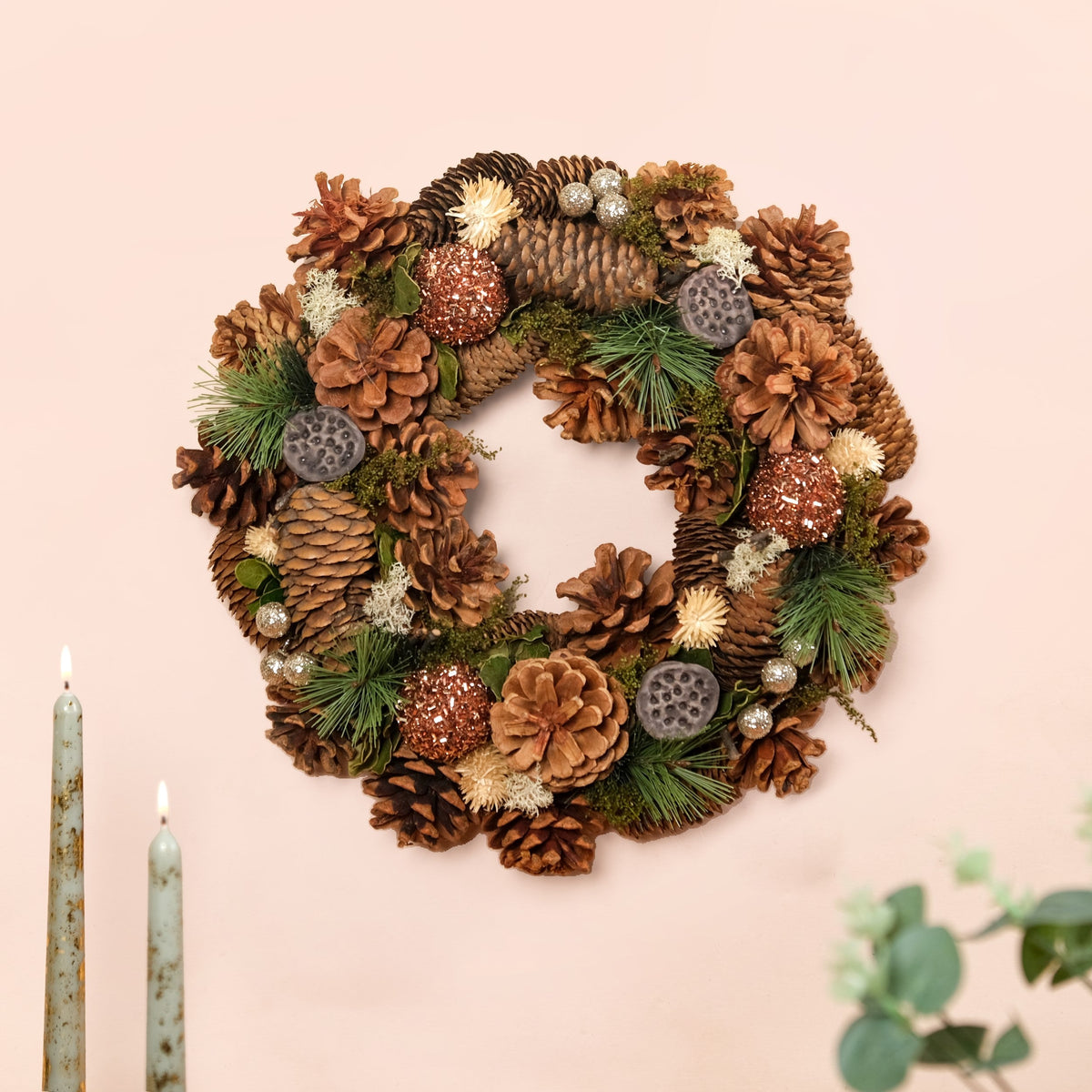 Evergreen Pine Cones Ecofriendly Decor Wreath Nestasia