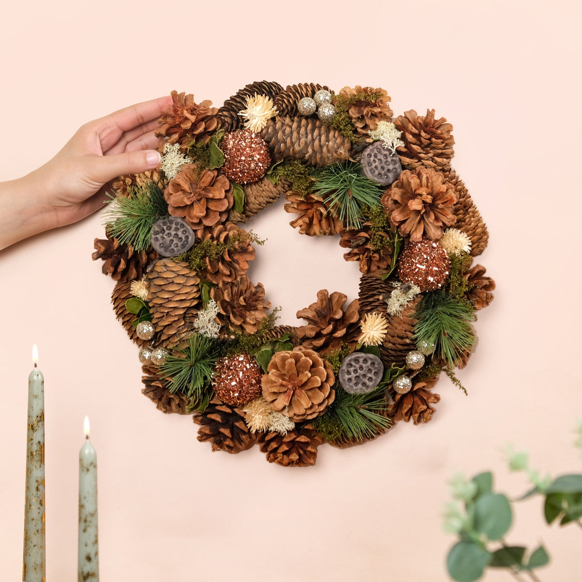 Evergreen Pine Cones Ecofriendly Decor Wreath Nestasia