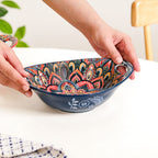 Mandala Melange Ceramic Long Dish With Handles Blue 400ml Nestasia