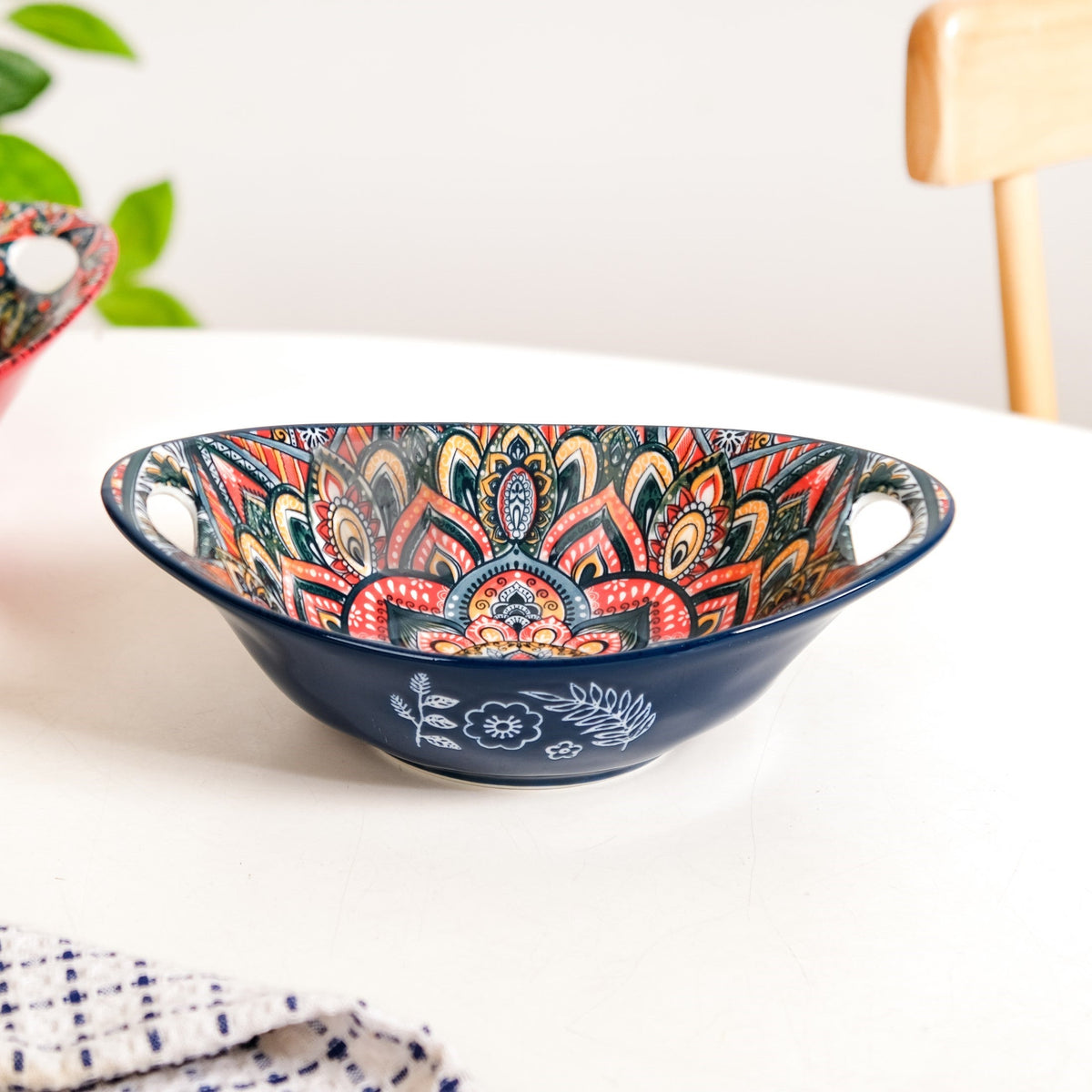 Mandala Melange Ceramic Long Dish With Handles Blue 400ml Nestasia