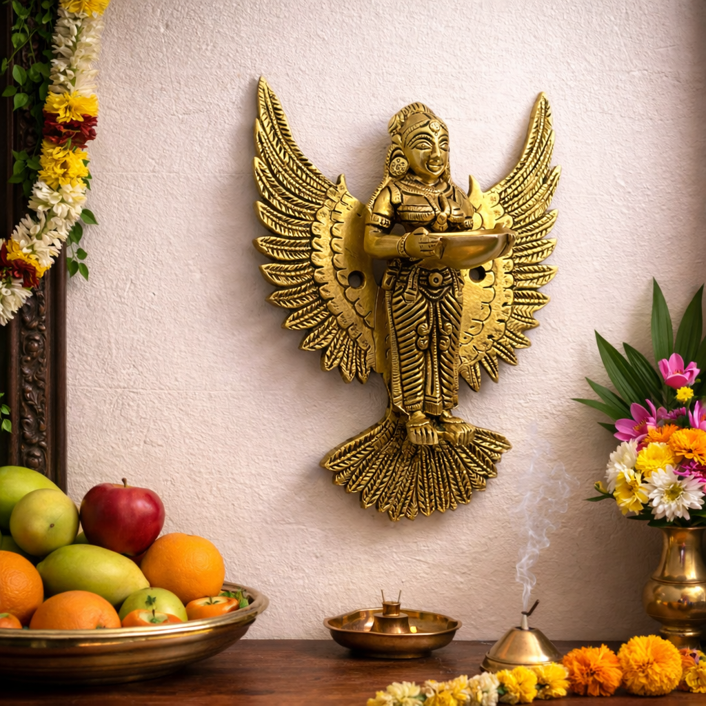 Brass Standing Deep Lakshmi Wall Hanging Idol With Wings (8 Inch) Vedansh Craft