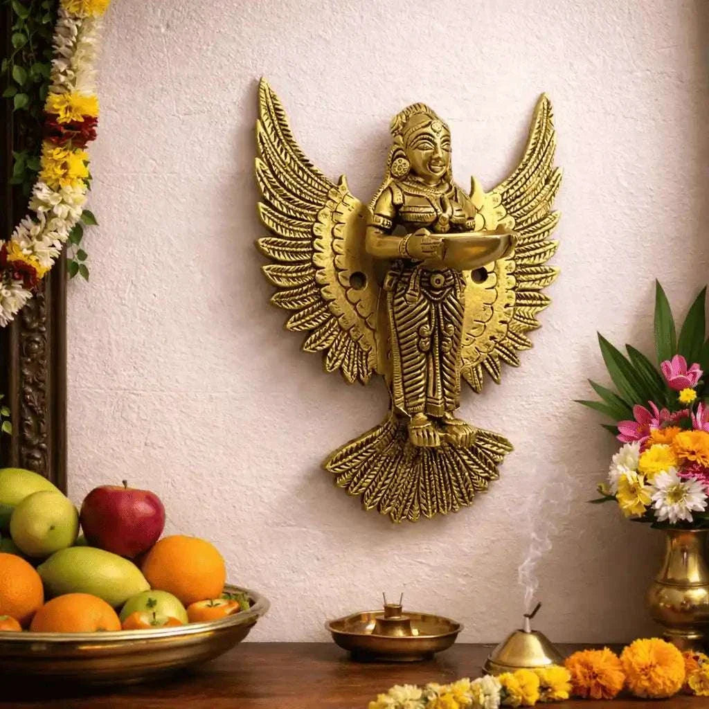 Brass Standing Deep Lakshmi Wall Hanging Idol With Wings (8 Inch) Vedansh Craft