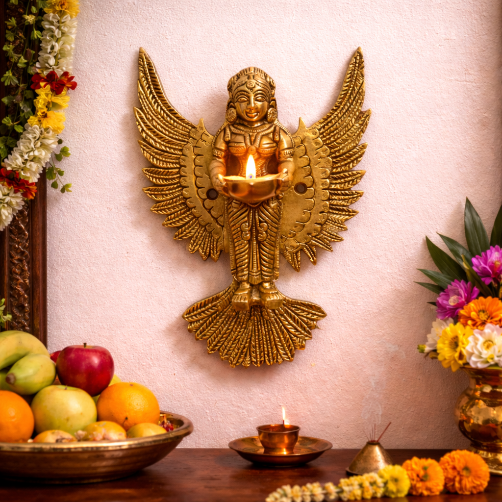 Brass Standing Deep Lakshmi Wall Hanging Idol With Wings (8 Inch) Vedansh Craft