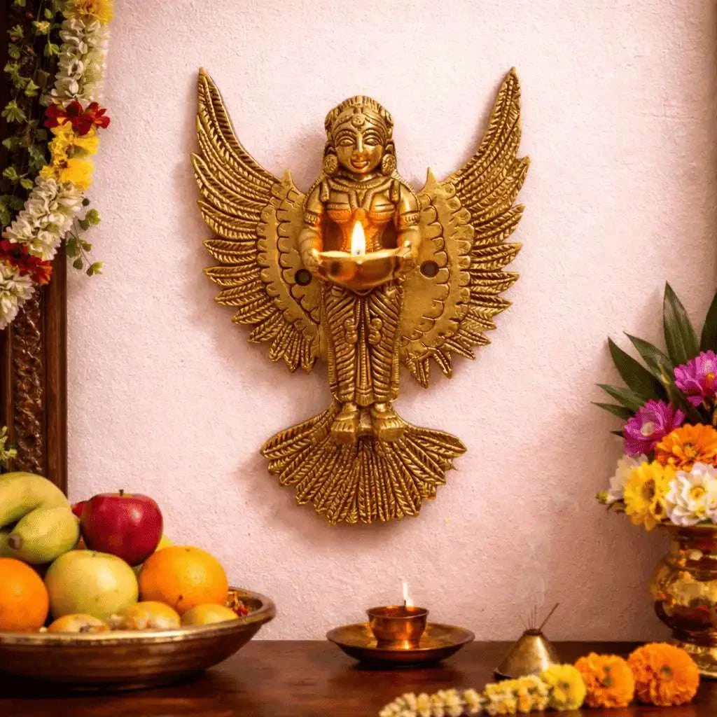 Brass Standing Deep Lakshmi Wall Hanging Idol With Wings (8 Inch) Vedansh Craft