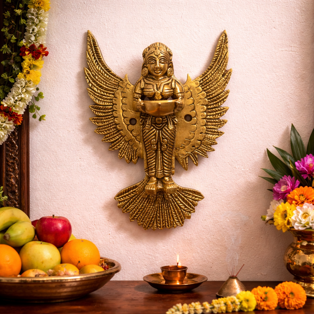 Brass Standing Deep Lakshmi Wall Hanging Idol With Wings (8 Inch) Vedansh Craft