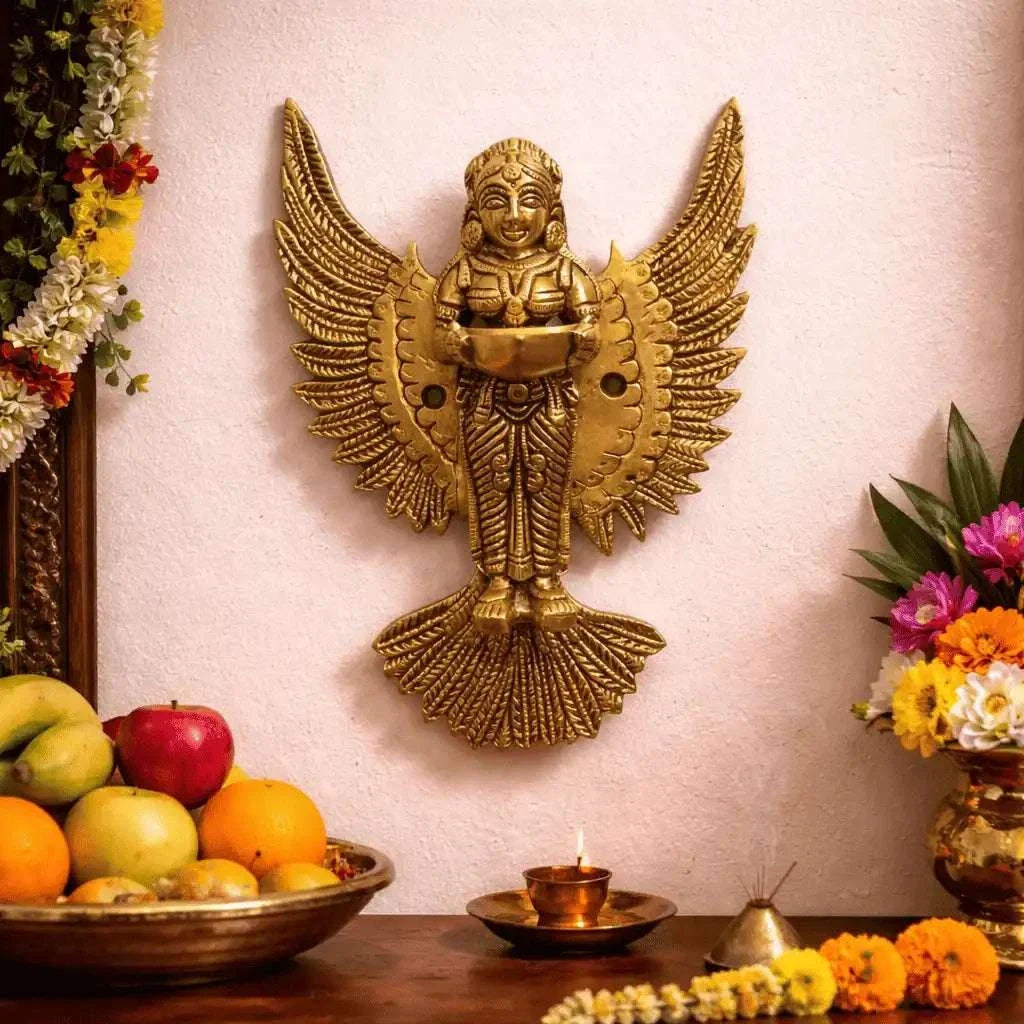 Brass Standing Deep Lakshmi Wall Hanging Idol With Wings (8 Inch) Vedansh Craft