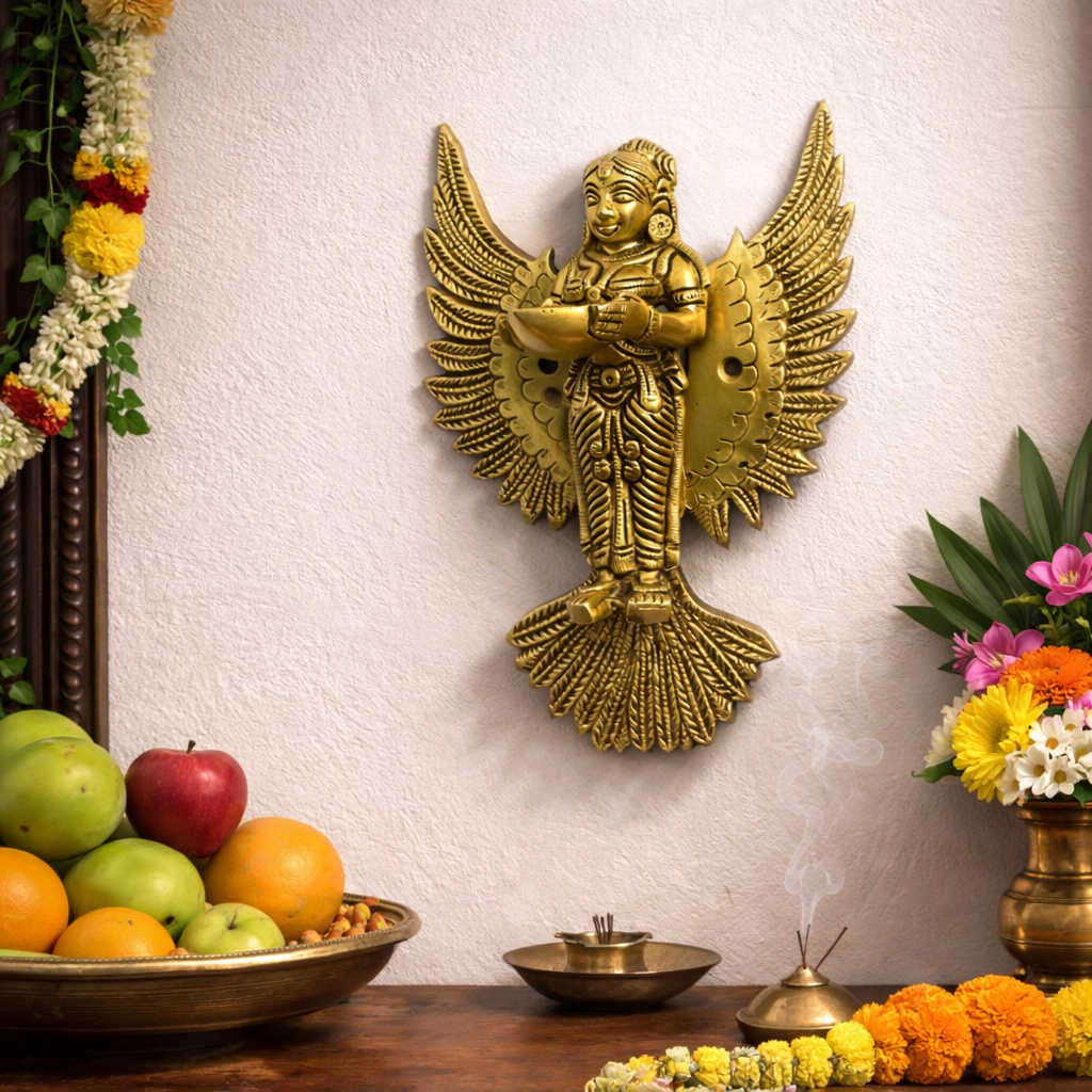 Brass Standing Deep Lakshmi Wall Hanging Idol With Wings (8 Inch) Vedansh Craft