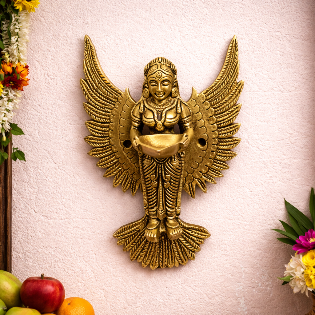 Brass Standing Deep Lakshmi Wall Hanging Idol With Wings (8 Inch) Vedansh Craft