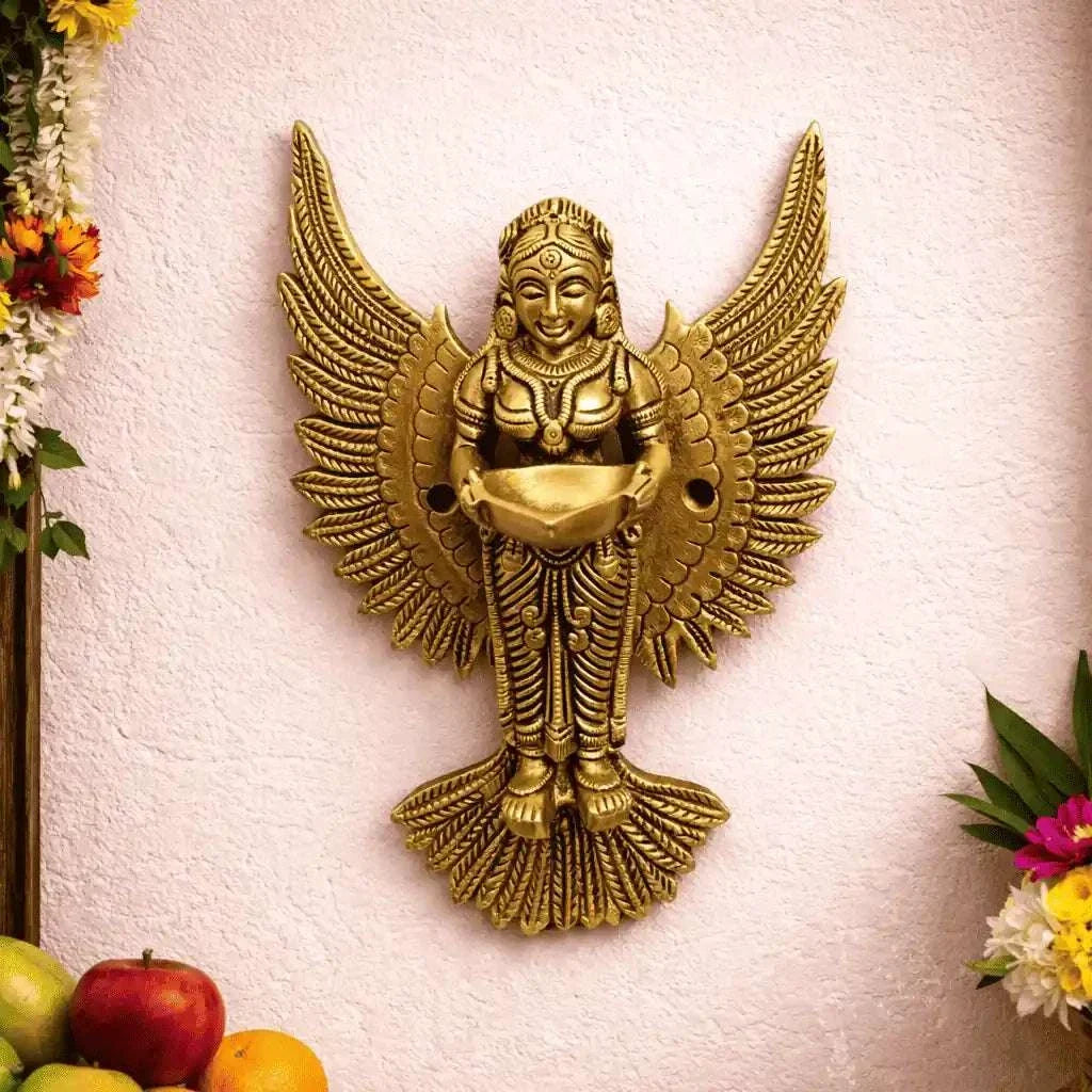 Brass Standing Deep Lakshmi Wall Hanging Idol With Wings (8 Inch) Vedansh Craft