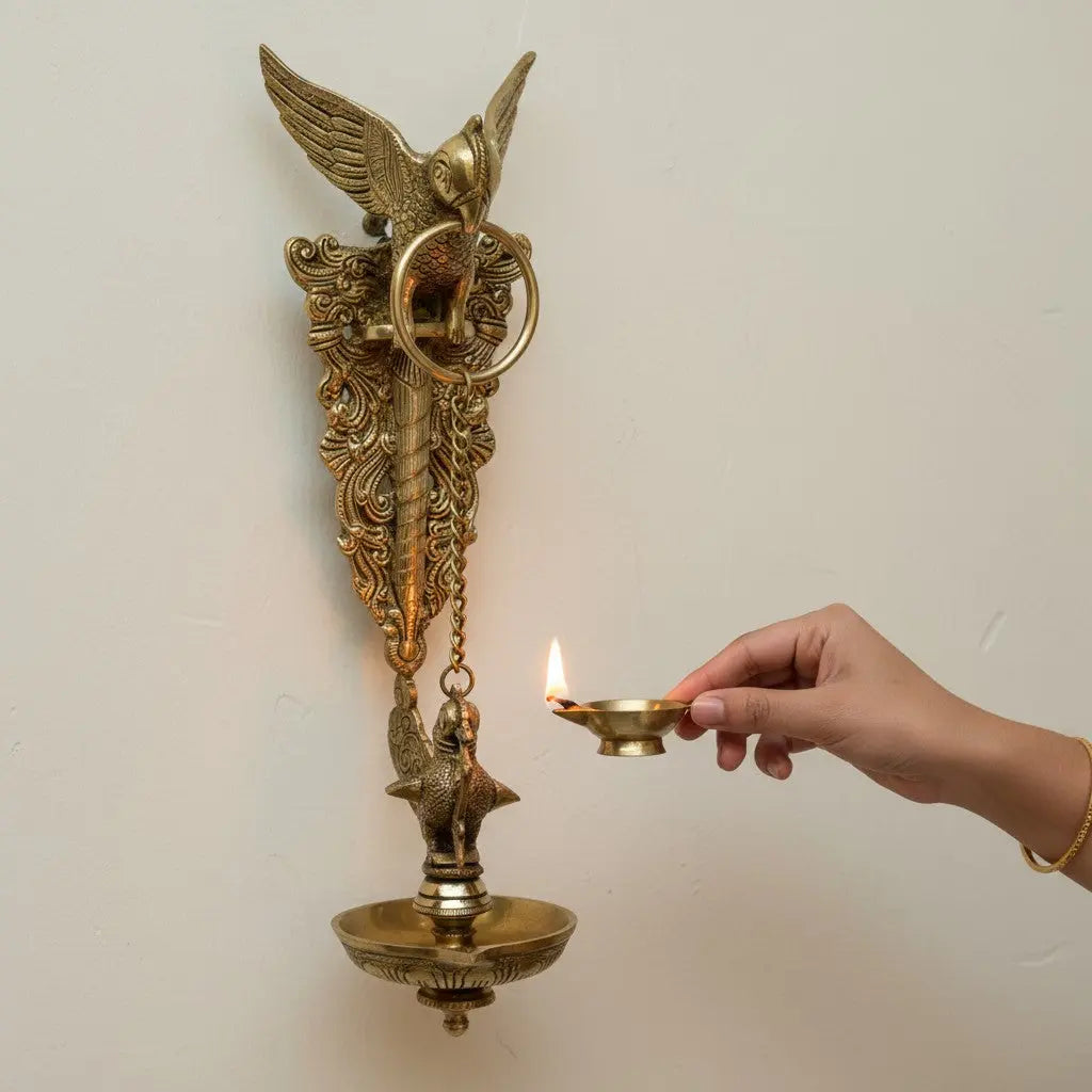 Bird Holding Oil lamp brass made decorative wall hanging lamp