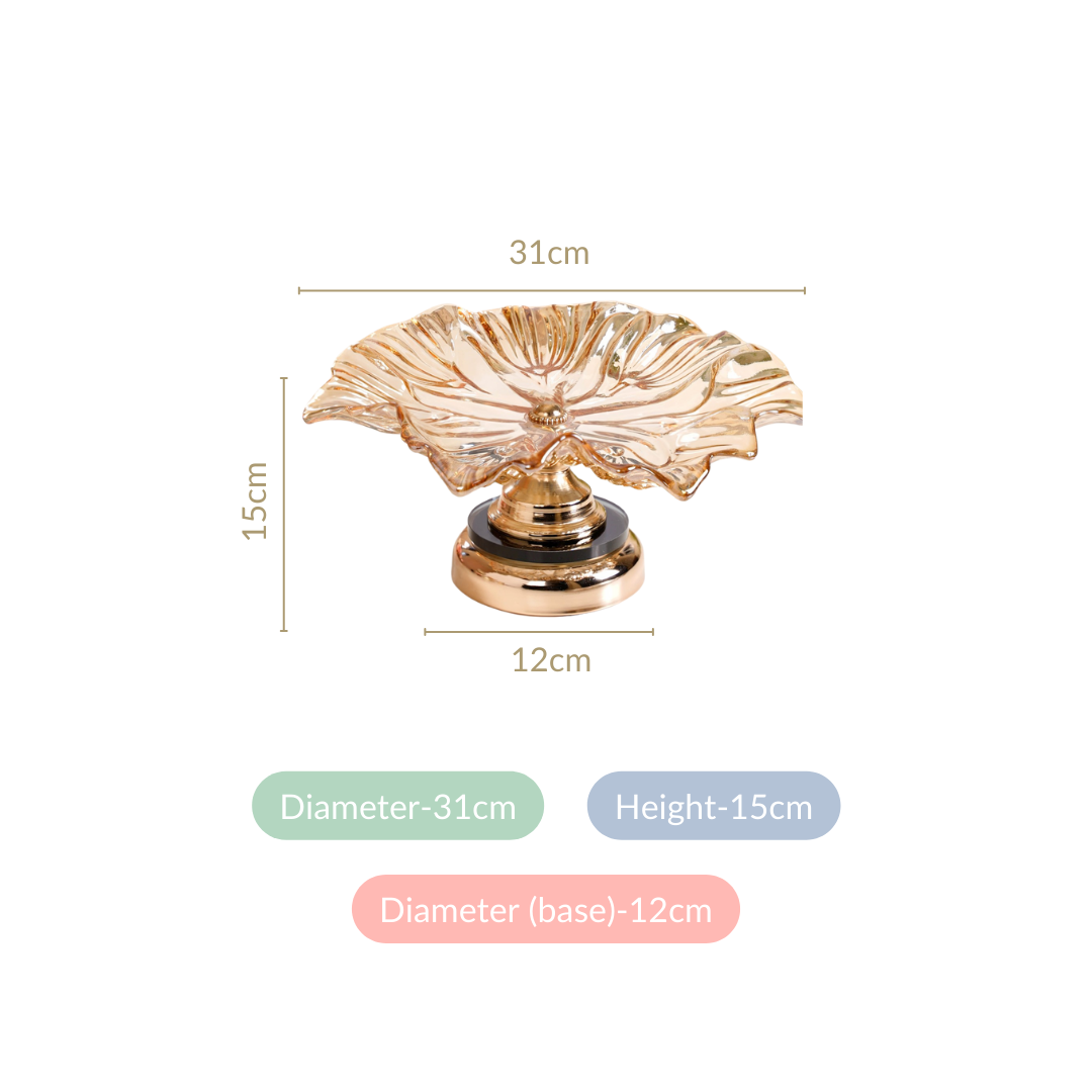 Decorative Crystal Glass Platter With Metal Stand Nestasia