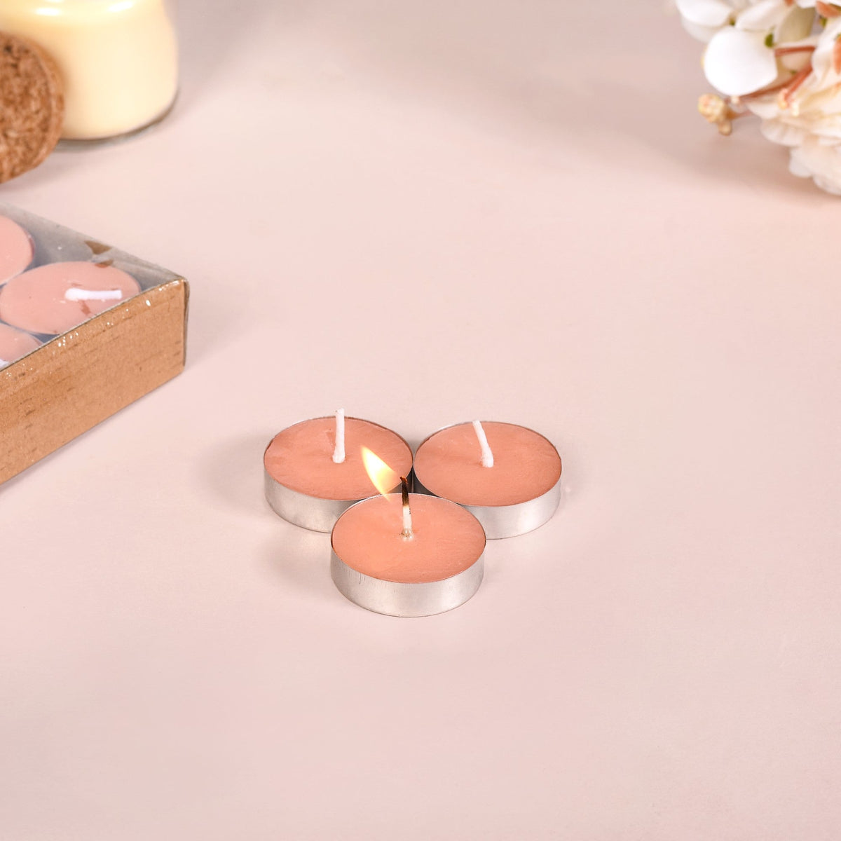 Festive Tealight Candles Peach Set Of 50 Nestasia