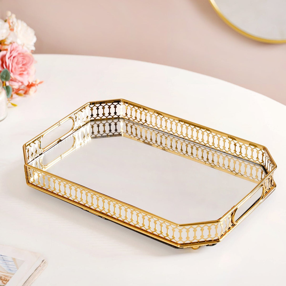 Luxurious Large Decorative Metal Tray Nestasia